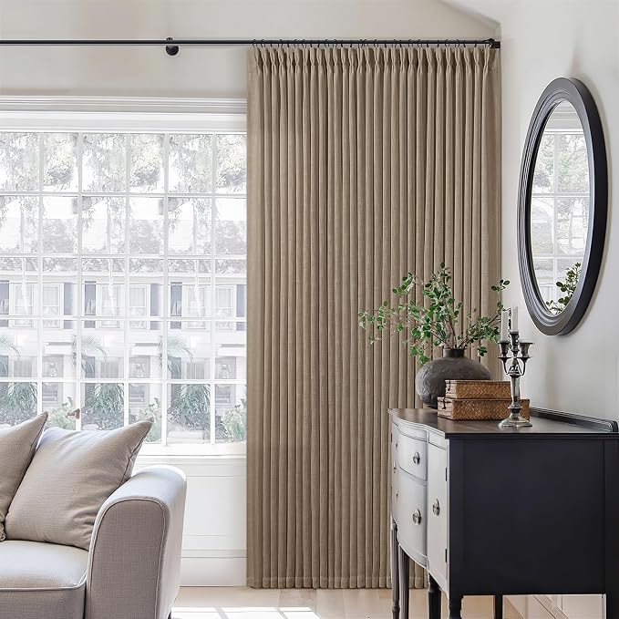100 Inch Linen Blend Light Brown Memory Shape Pleated Curtains 2 Panels | - Image 8