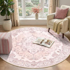 RELEANY Washable Area Rug, Round 4ft, Water Repellent, Pet Friendly, Vintage - Image 2