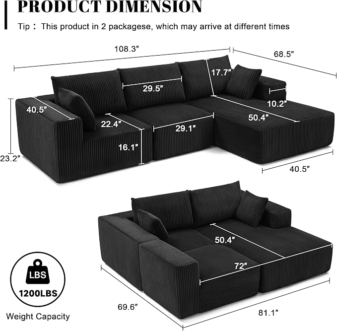108” Modular Sectional Sofa, Cloud Sectional Couch - Image 3