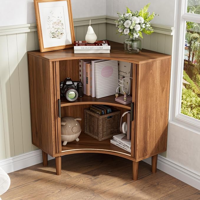 Fluted Corner Cabinet, Small Corner Floor Cabinet - Image 9