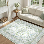 RELEANY Washable Area Rug, Water Repellent, Pet Friendly, Vintage Floral Boho by RELEANY