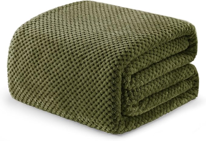 Exclusivo Mezcla Soft Waffle Fleece Bed Blanket Twin Size, Olive | Lightweight by ExclusivoMezcla