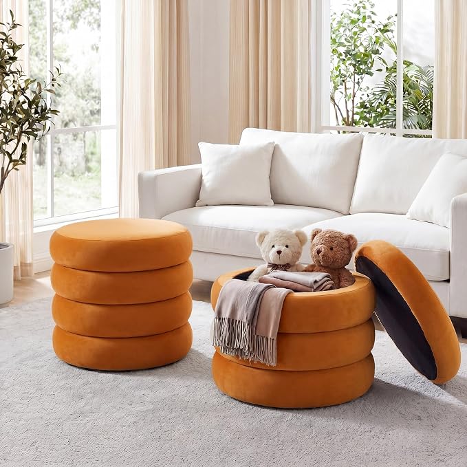 Flouki 19.5" Storage Ottoman Round, Vanity Stools by Flouki