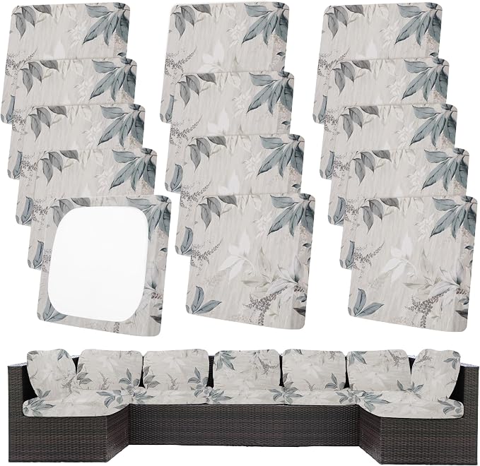 14Pcs Patio Cushion Covers, Outdoor Stretch Cushion Covers, Washable | Stretch by Unknown