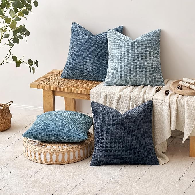 MIULEE Decorative Chenille Euro Pillow Covers Blue Series 24x24 Pack of 4 | - Image 4