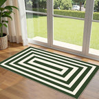 Front Door Mat Indoor Entrance 2x4.3 Modern Green White Striped Rug | Washable by Othilic