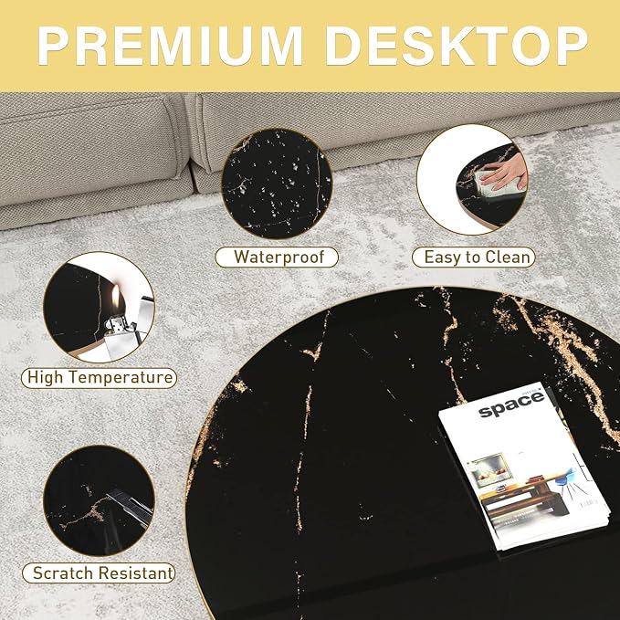 HLR Round Coffee Table with Black Faux Marble Top - Image 5