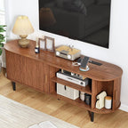 63" Fluted TV Stand with Power Outlet, Modern Media Console with Sliding Doors - Image 3
