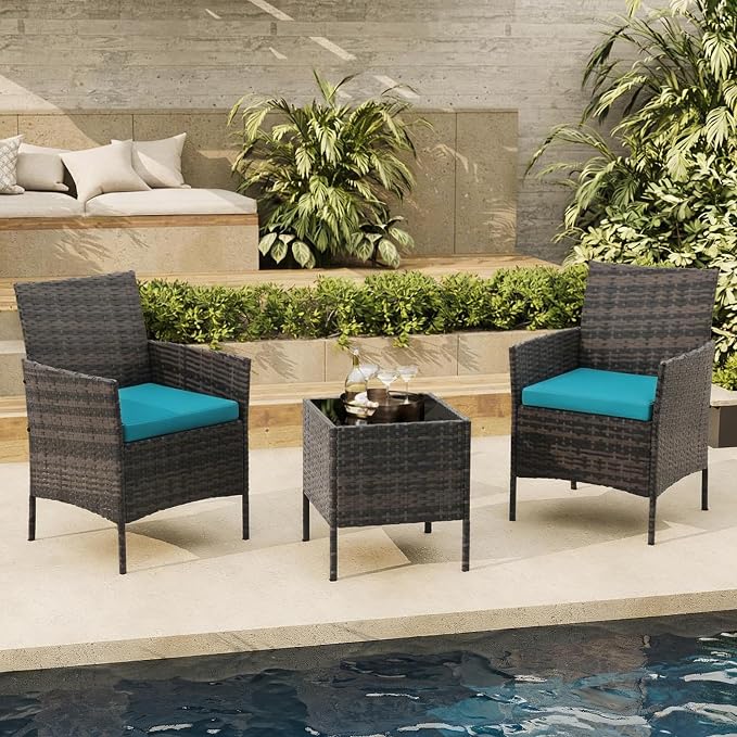3-Piece Outdoor Furniture Set, PE Rattan Wicker Chairs by Unknown