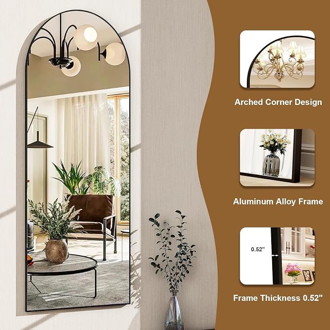 HARRITPURE 59"x16" Arched Full Length Mirror, Arch Floor Mirror - Image 3