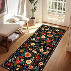 Floral Washable 2x6 Area Rugs Runner Entryway Hallway Black | Flower Carpet - Image 2