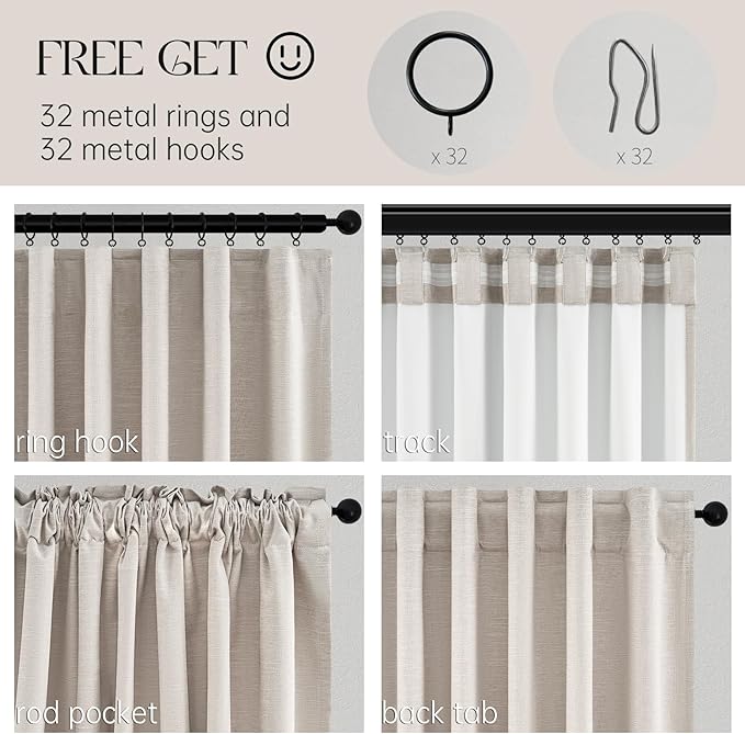 Beige Color Blackout Curtains 90 Inch Long 2 Panels, Back Tab Pleated Heading - Image 4