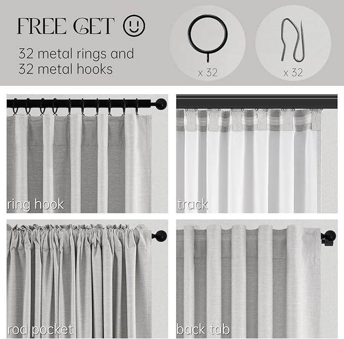 Topfinel Linen Blackout Curtains 63 Inches Long 2 Panels - Image 3