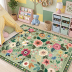 RELEANY Floral Washable 4x6 Area Rugs LightGreen | Flower Carpet Print Boho - Image 6