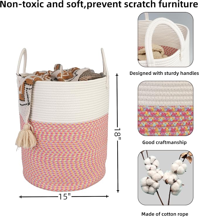 XUANGUO Cotton Rope Laundry Basket Hamper - Image 2