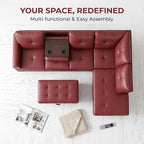 97.5" Red L Shaped Couch Set Leather, Modular Sectional Couches - Image 5