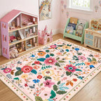 RELEANY Floral Washable 5x7 Area Rugs Pink | Flower Carpet Print Boho Cute Non - Image 2
