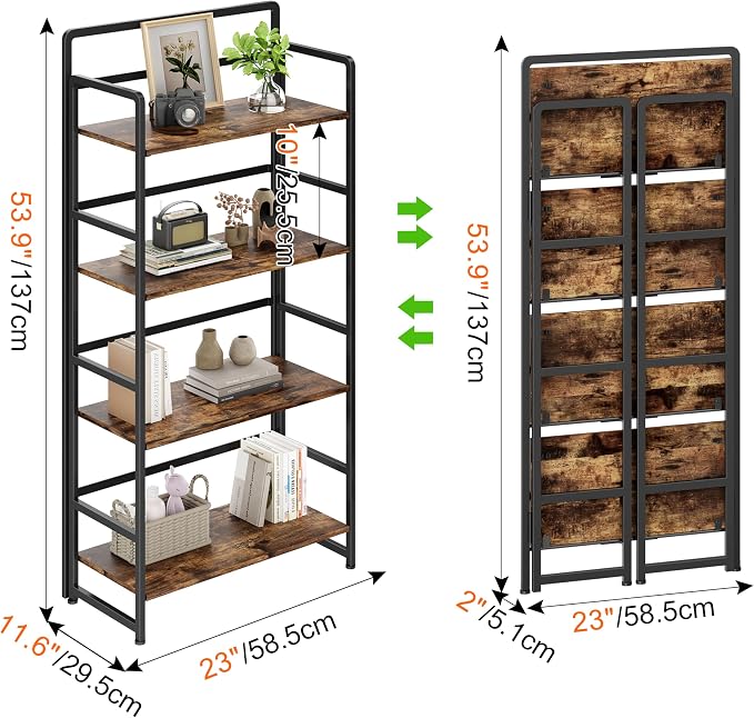 No Assembly Folding Bookshelf, 4 Tiers Collapsible Book Shelf - Image 3