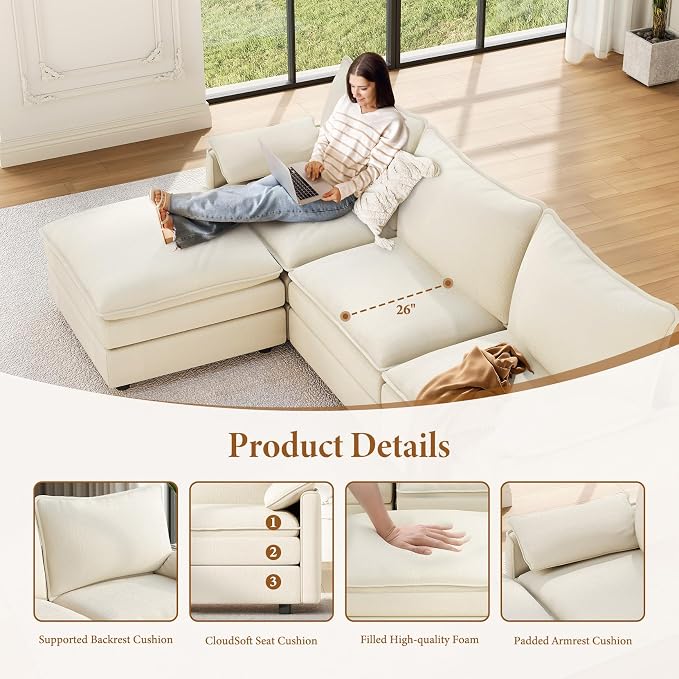 Vesgantti 108" Sectional Sleeper Sofa, 6-Seater Oversized Modular Cloud Couch - Image 4