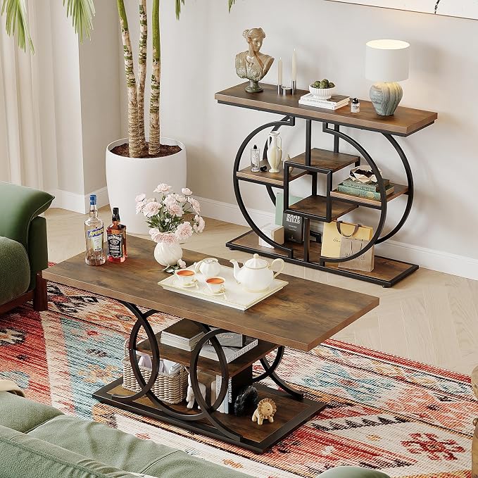 GiftGo Narrow Console Table for Entryway Industrial 4-Tier Sofa Table Behind - Image 6