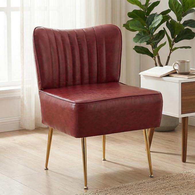 Modern Leather Accent Chair Single 1 Pack, Vintage Slipper Chair by JYFN