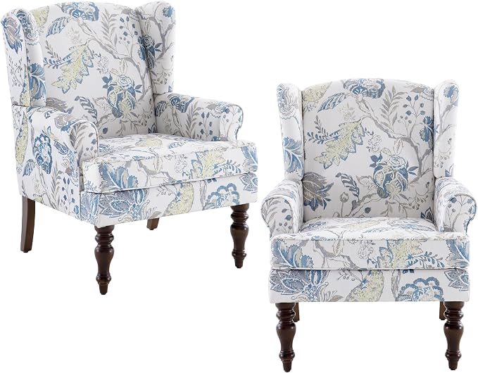 HUIMO Printed Wingback Accent Chair, Linen Upholstered High Back Armchair by HUIMO