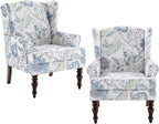 HUIMO Printed Wingback Accent Chair, Linen Upholstered High Back Armchair by HUIMO
