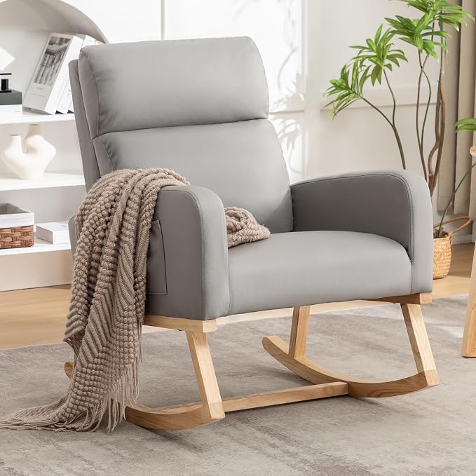 HCHAIRH Rocking Chair Nursery, Leather Nursing Rocking Chairs, Upholstered by HCHAIRH