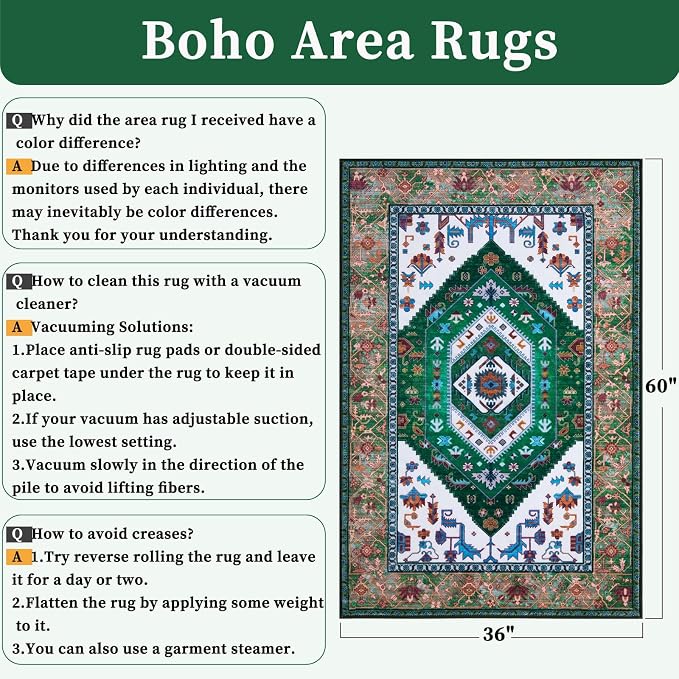 SERISSA 3x5 Washable Non Slip Boho Area Rug - Image 2