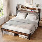 King Size Bed Frame with Charging Station, King Bed Frame with Upholstered - Image 9