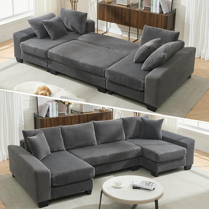 114" Sectional Couches with Pull Out Bed by LITVZ