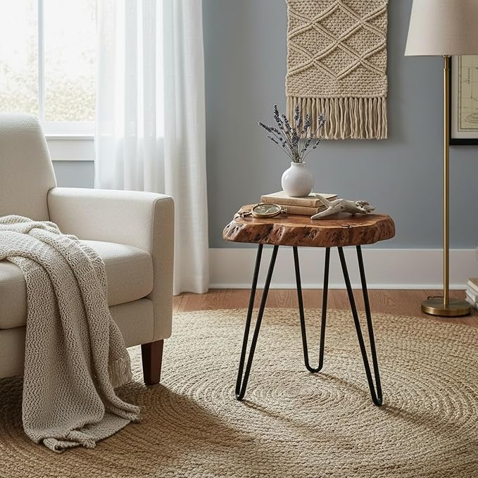WELLAND Unique Shape Date Tree End Table Live Edge Side Table Plant Stand - Image 3