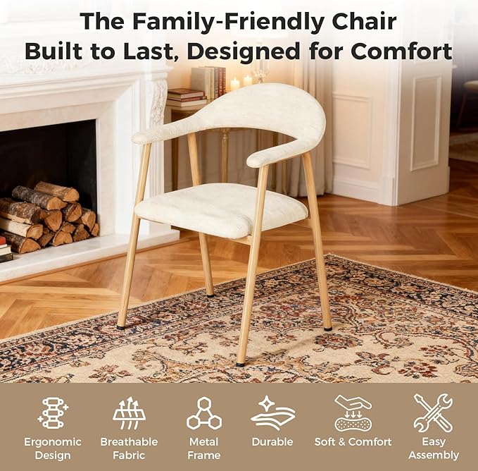 DUMOS Dining Chairs Set of 2, Linen Fabric Upholstered Kitchen Side Chairs - Image 5
