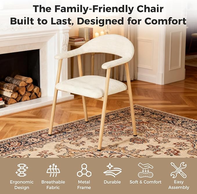 DUMOS Dining Chairs Set of 4, Linen Fabric Upholstered Kitchen Side Chairs - Image 5