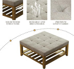 Befurtori Large Square Ottoman Coffee Table, Linen Solid Upholstered Footrest - Image 6