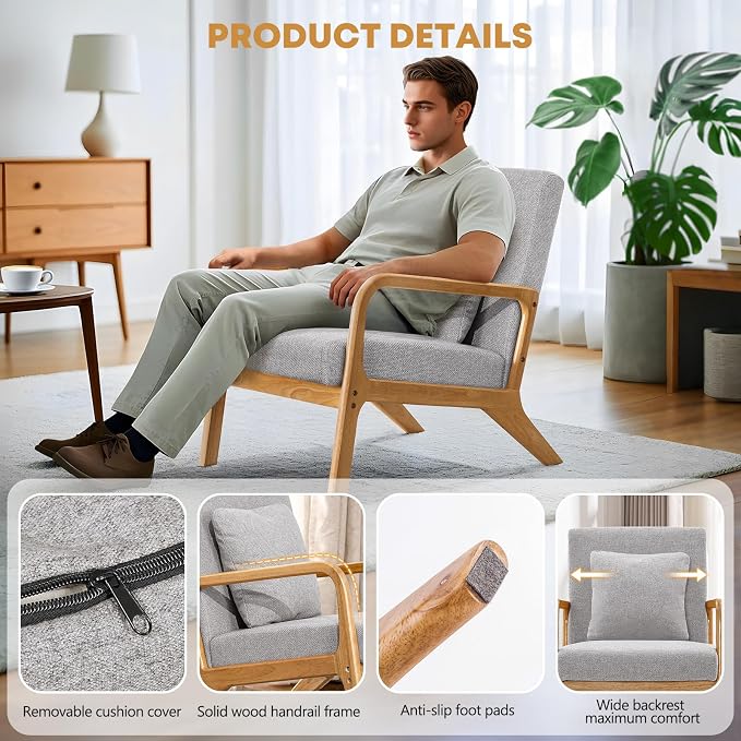 ELUCHANG Mid-Century Modern Accent Chair - Image 7