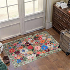 Green Floral Area Rug 2x3 for Entryway Bedroom Kitchen | Ultra-Thin;Boho by WelcometoBabovid