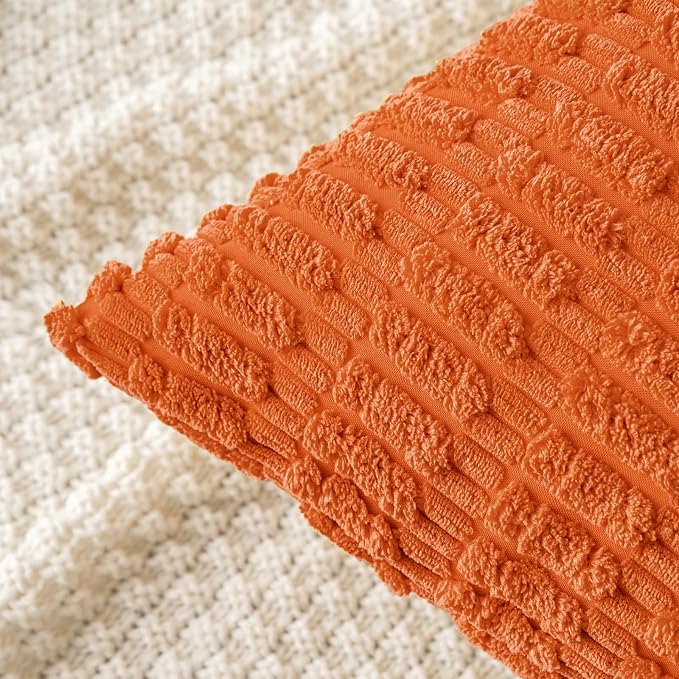 MIULEE Fall Corduroy Decorative Throw Pillow Covers 18x18 Orange Pack of 2 | - Image 2
