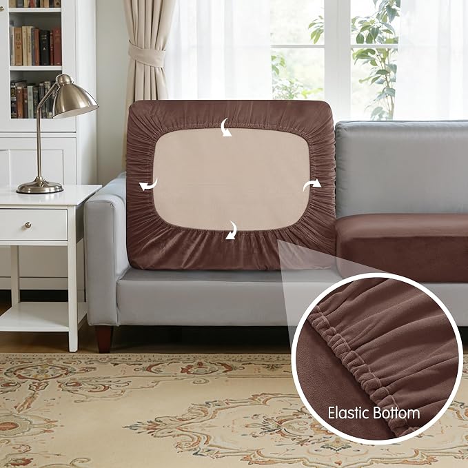 Hokway Velvet Couch Cushion Covers Water Resistant Seat Covers Stretch Sofa - Image 3
