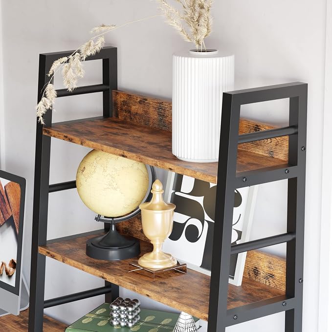 IRONCK Bookshelf with Louvered Doors, 4-Tier Ladder Shelf with Cabinet - Image 5