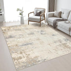 Area Rug Living Room: 4x6 Modern Washable Soft Carpet Beige Brown | by FXRHLP