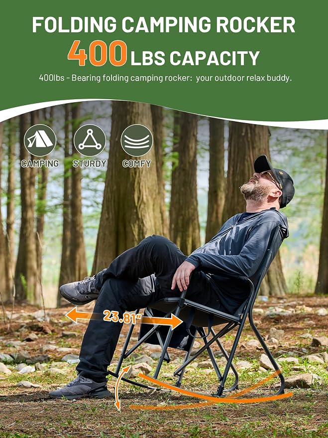 Timber Ridge Folding Oversized Rocking Camping Chair, 400lbs Capacity Portable - Image 4