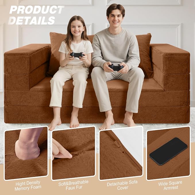Futon Sofa Bed with Pillow, 3-in-1 Sleeper Sofa Bed with Removable Cover - Image 8