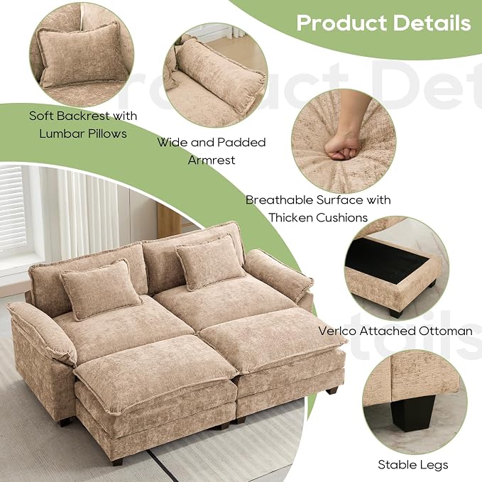 Oprisen 86" Modular Sectional Sofa, Comfy Cloud Couch Sectional Sofa - Image 6