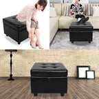 H&B Luxuries Tufted Leather Square Flip Top Storage Ottoman Cube Foot Rest - Image 8