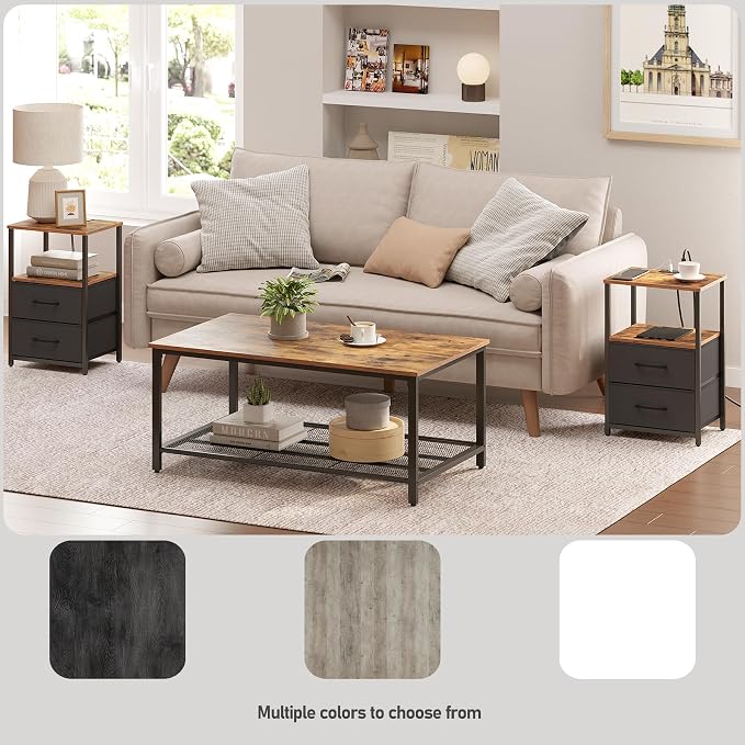 TUTOTAK End Table with Charging Station, Side Table with 2 USB Ports and Outlets - Image 7
