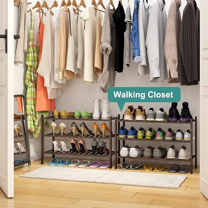 viewcare Shoe Rack for Closet, 3-Tier Bamboo Wood Shoe Racks, Stackable | - Image 5