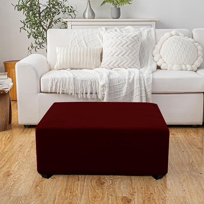 Super Stretch Ottoman Cover- Soft Form Fit Ottoman Cover Rectangular Ottoman - Image 2