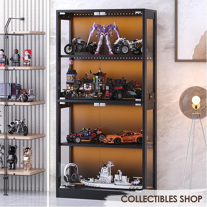 Airynee Display Cabinet with Glass Doors, 4-Tier Curio Cabinet with 7 Vibrant 3 - Image 4