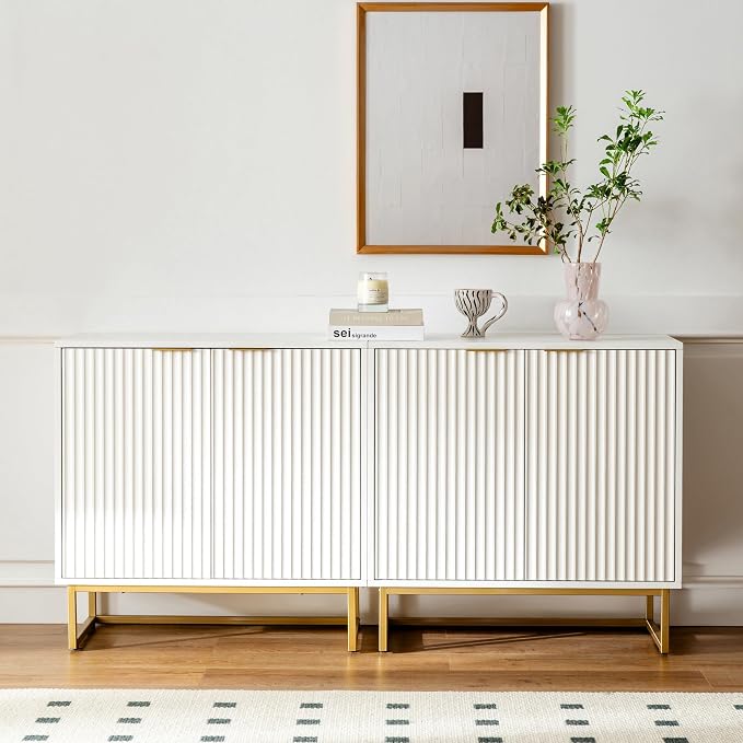 EYYTHUNG Fluted Storage Cabinets Set of 3, Sideboard Buffet Cabinet Modern - Image 2
